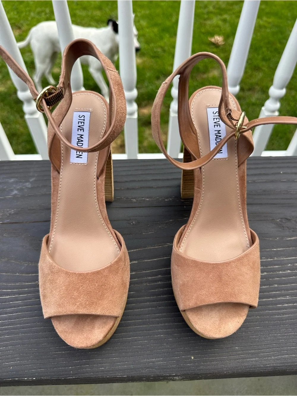 Steve Madden Nude/Tan Suede Platform Heels with Ankle Strap